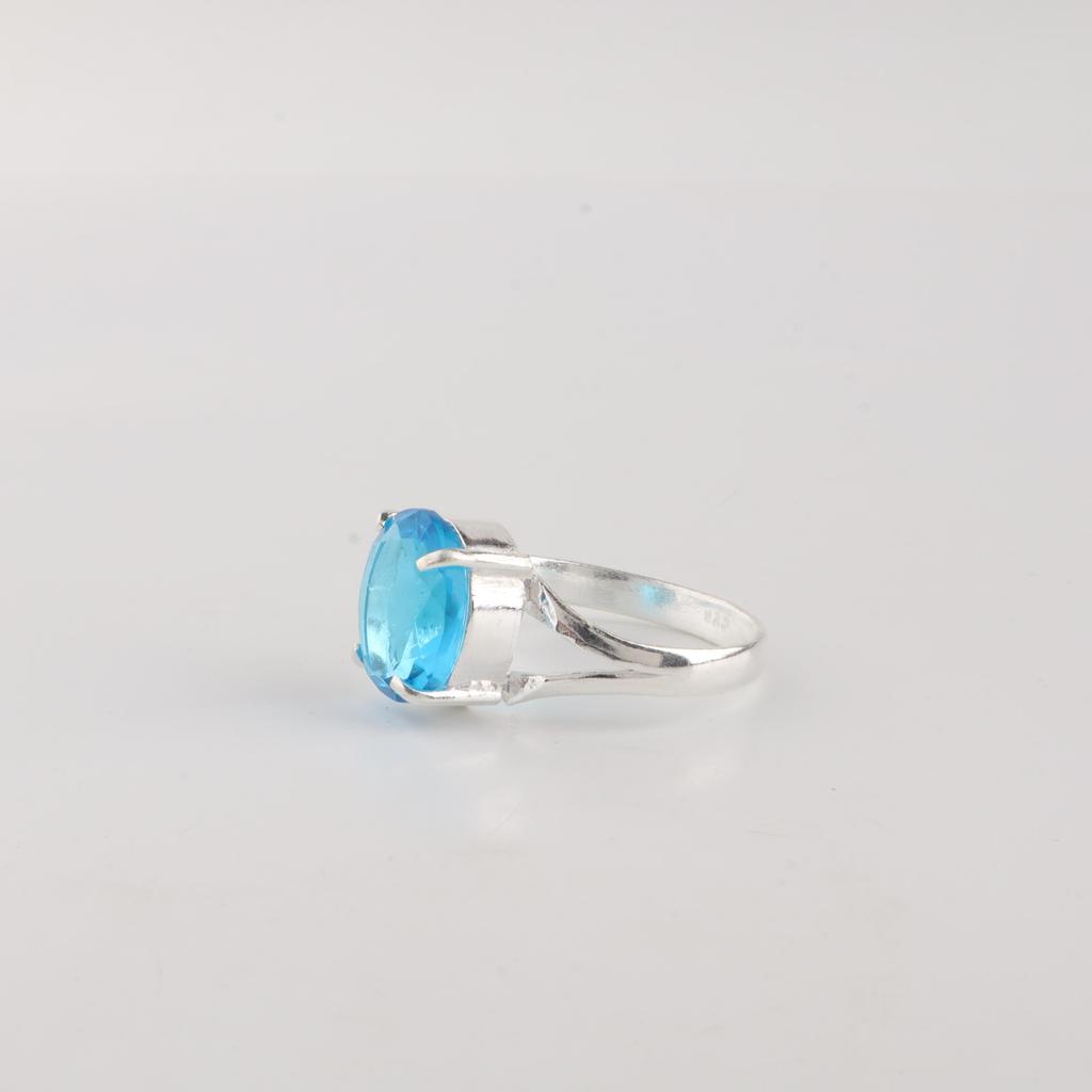 Swiss Blue Topaz Gemstone 925 Sterling Silver Handmade Jewelry Designer Ring For Girlfriend RR-75-13