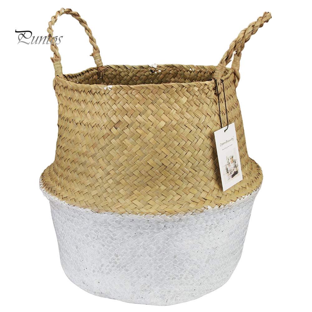 Home Storage Bucket Toy Sundries Clothes Plants Basket Seagrass Weaving Foldable
