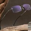 Men's Rimless Eyeglass Frames: Pure Titanium, Sandalwood Temples, Elegant Business Style, Fashionable Myopia Glasses