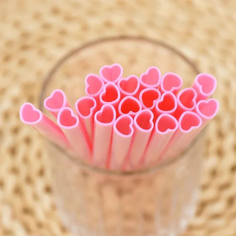 50pcs Pink Heart Shaped Disposable Drinking Straws  Wedding Birthday Party Supplies Valentine's Day Gift Love Mouth Straws