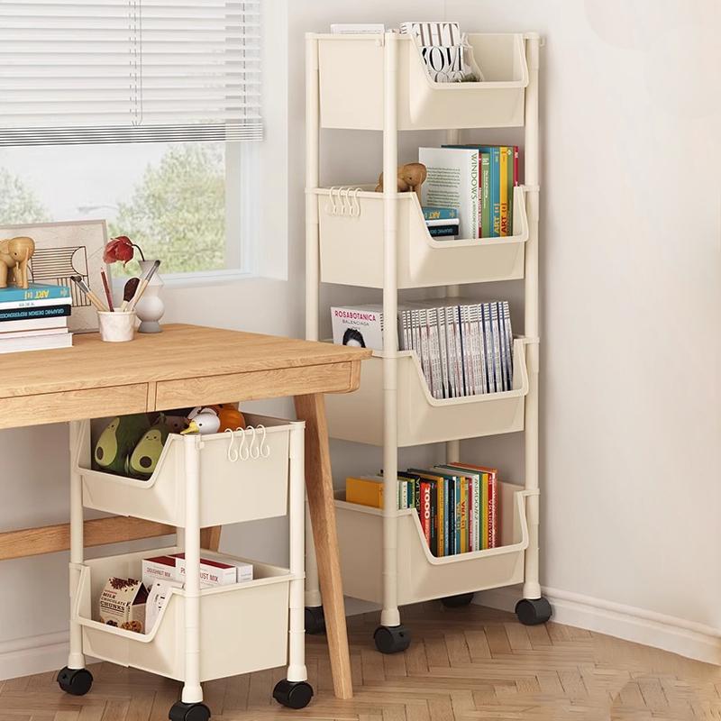 Trolley Bookshelf Living Room Movable Storage Rack Multilayer Bookshelf with Wheels Large Capacity Floor Type Kitchen Shelf