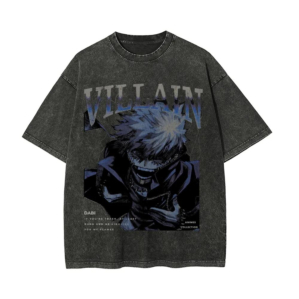 Dabi T Shirt My Hero Academia Men Acid Wash Anime Villain Graphic Cotton Streetwear Blue Flame Todoroki Vintage Oversized Tee M