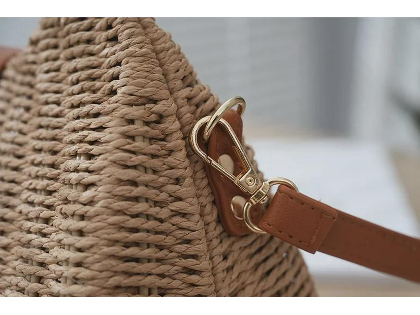 Seaside Holiday Retro Woven Beach Bag - Women's Handheld Shoulder Crossbody