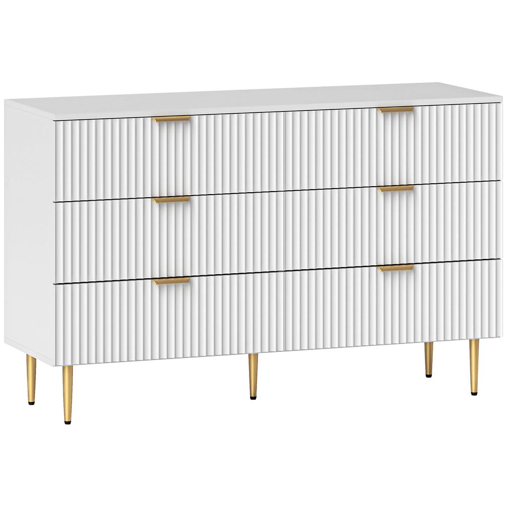 Modern 6-Drawer Chest with Golden Handles, 120x40x76.5cm, White