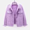 Damen Übergröße Koreanischer Stil Farbige Jeansjacke - Kurz, Lockere Passform, Langärmlig, Frühling & Herbst Kollektion