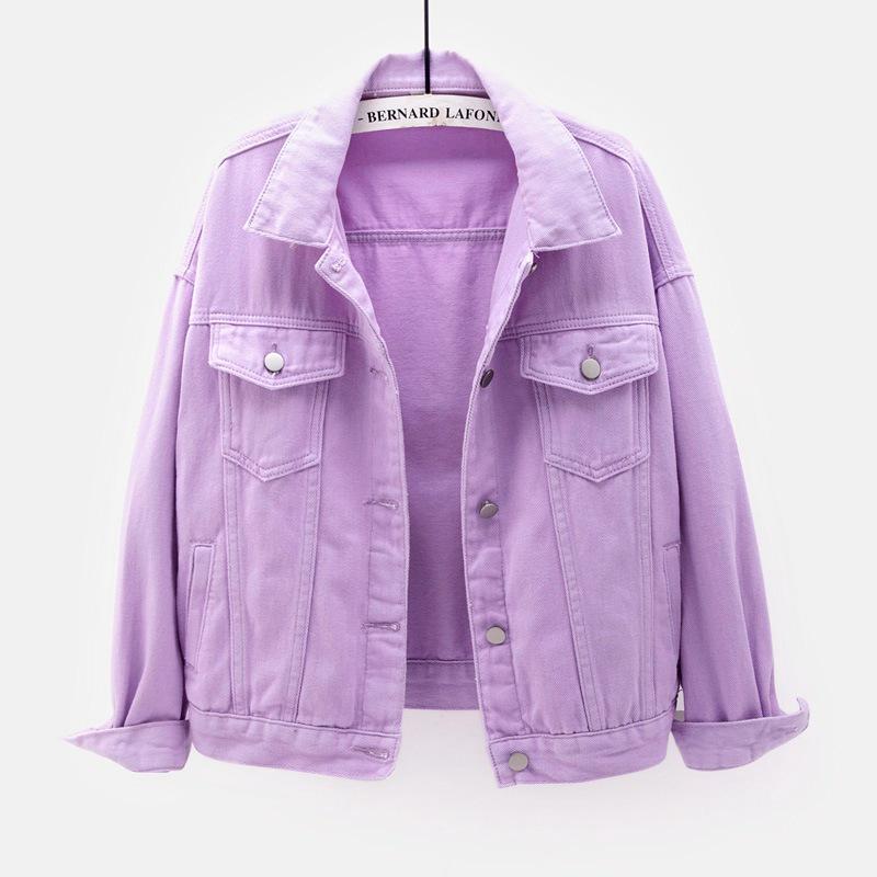 Damen Übergröße Koreanischer Stil Farbige Jeansjacke - Kurz, Lockere Passform, Langärmlig, Frühling & Herbst Kollektion
