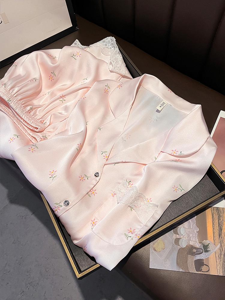 

Women s Mulberry Silk Pajamas - Sweet Pink, Long Sleeve & Pants, Lightweight for Spring/Summer M рожевий