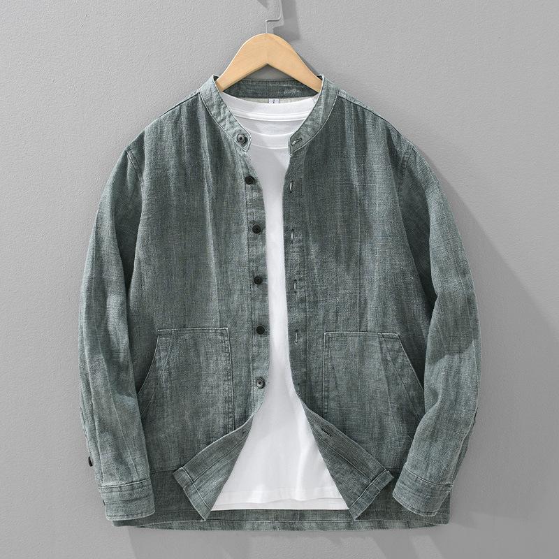 

Мужские хлопково-льняные куртки в японском ретро-стиле, весенне-летние повседневные топы, дышащая тонкая куртка, мужское пальто на пуговицах со стойкой XXXL серый