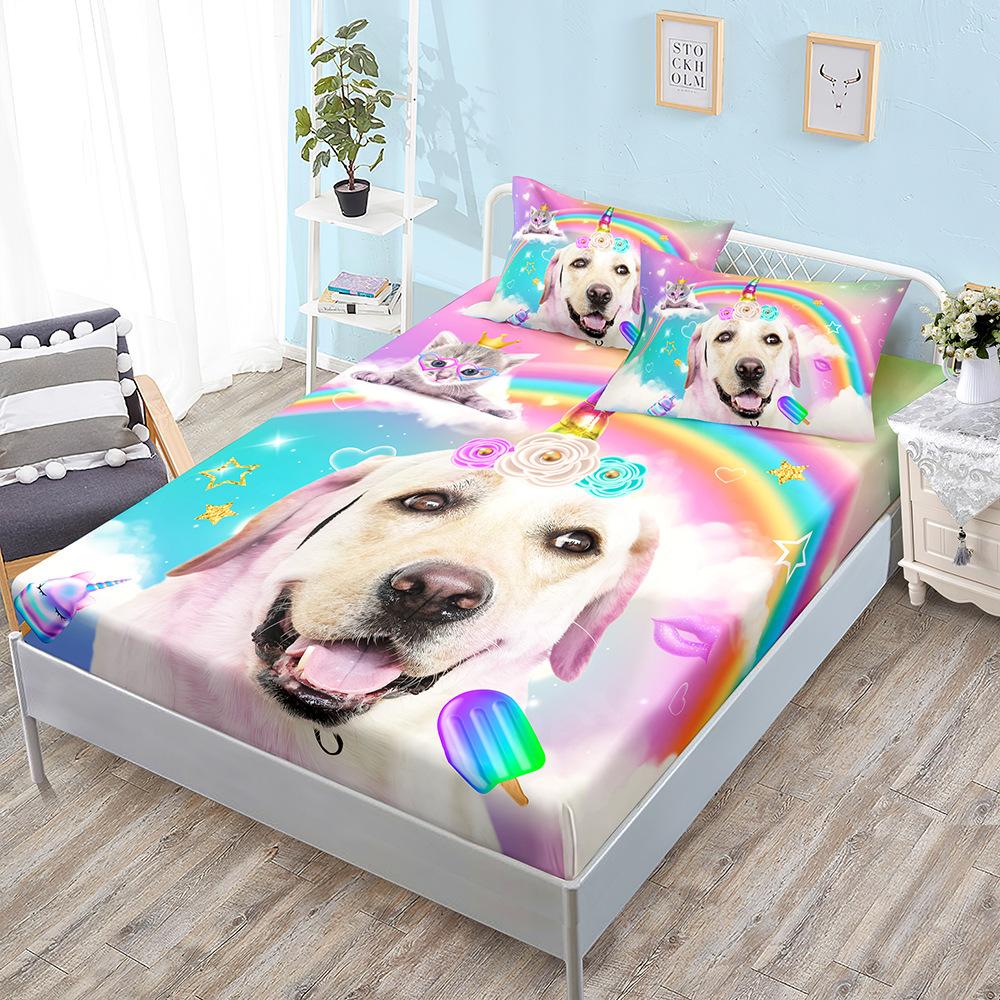 Three-Piece Mattress, Mattress Cover, Unicorn Pink Pillowcase, Mattress Protective Cover.