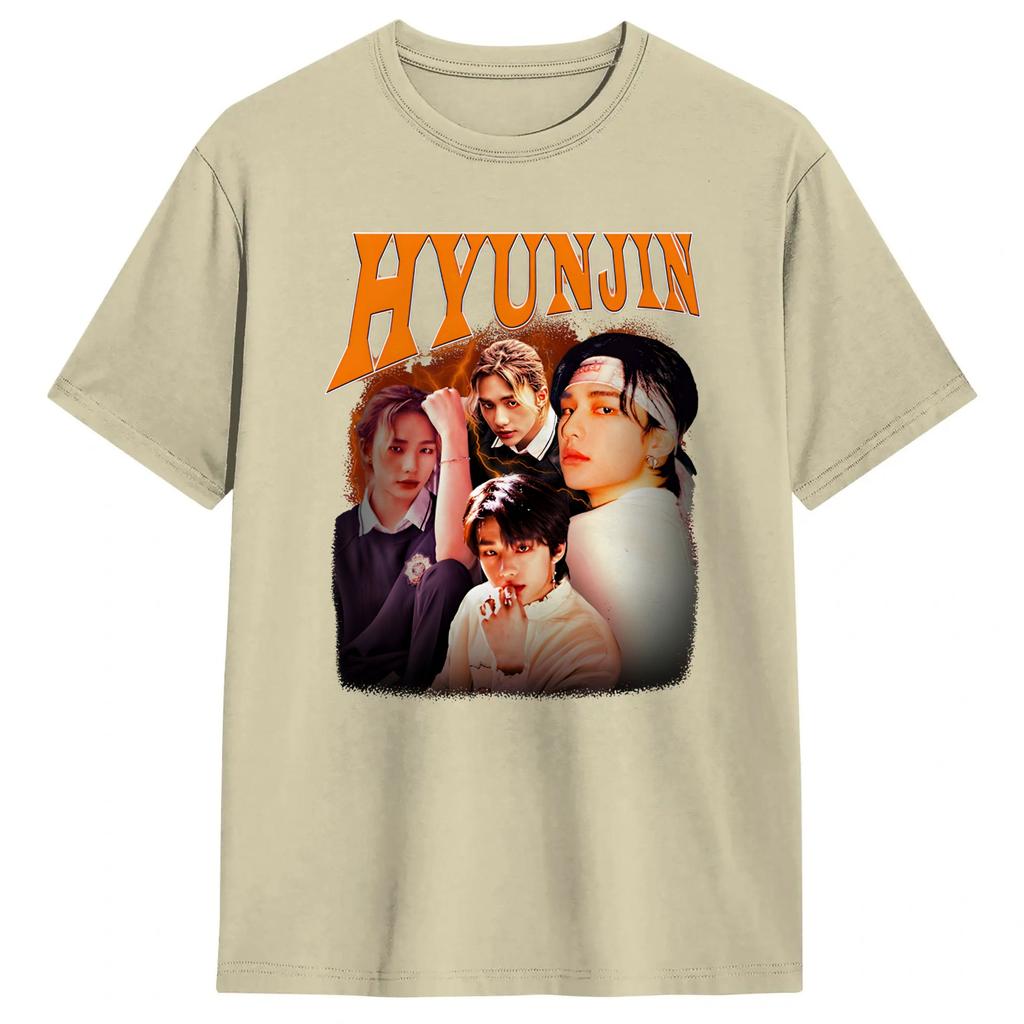 Men Hyunjin T Shirts 100 Cotton Tops Hipster Short Sleeve Round Collar Tees Printed Tshirt