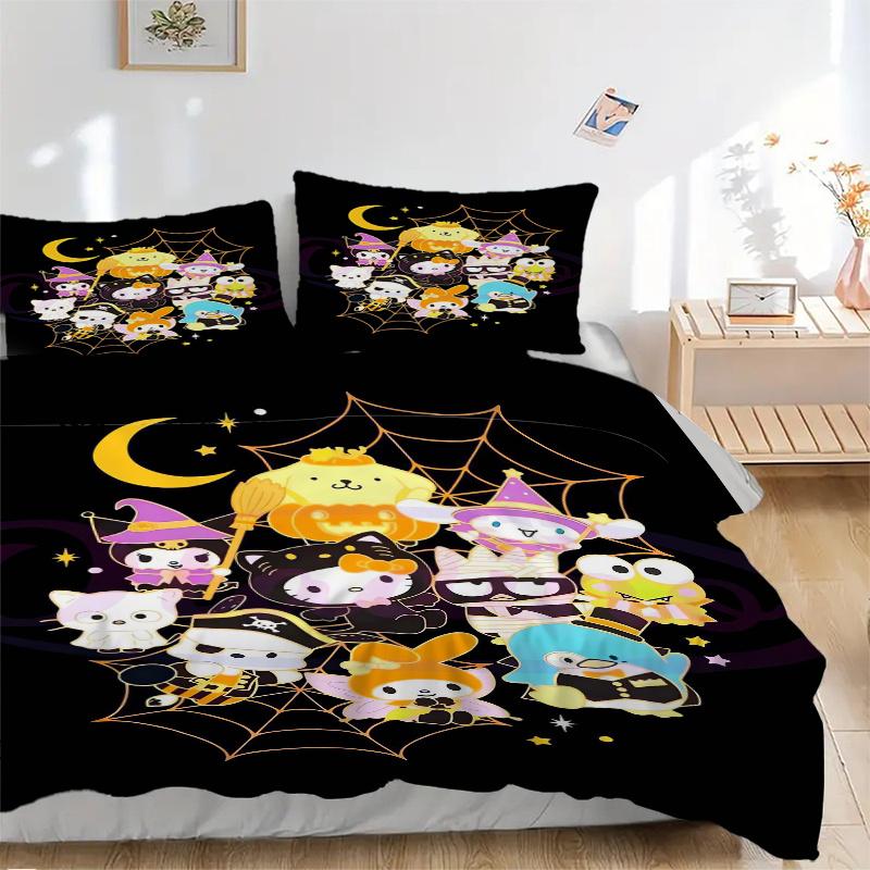 

3 шт. Постельное белье с принтом Хэллоуина Hello Kitty и друзей, Мягкий и удобный пододеяльник для спальни, гостевой комнаты (Не включено).W036 135x200cm