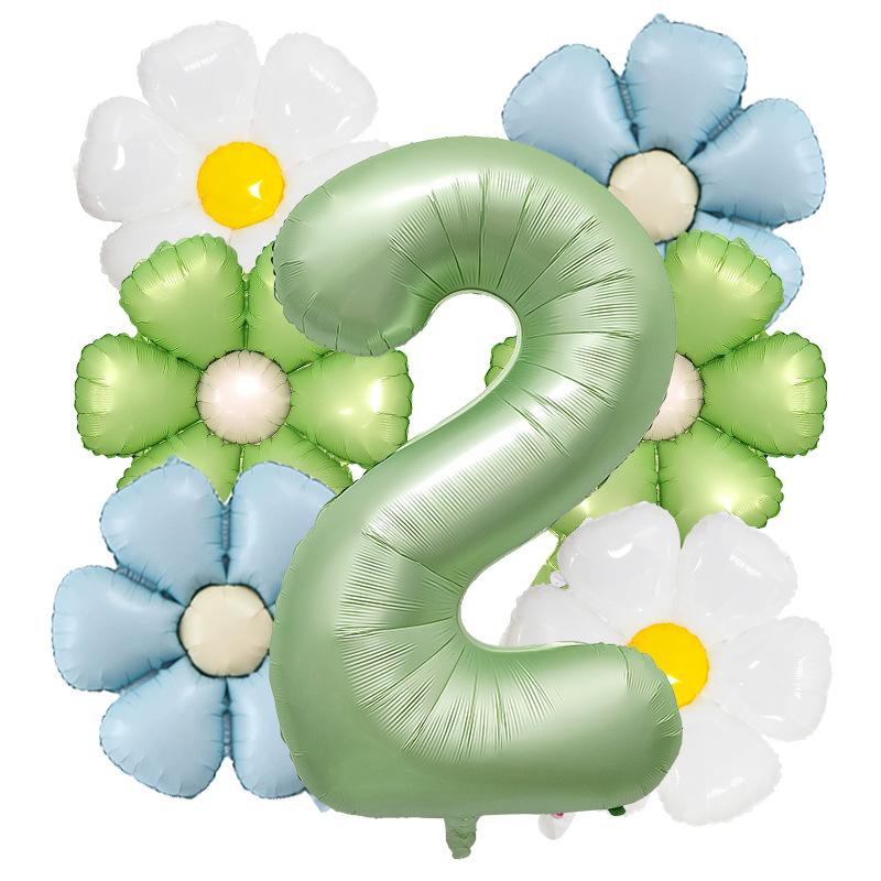 7pcs Matte Finish Daisy Balloon Number Wedding Decor Birthday Party Decoration Aluminum Foil Balloon Baby Shower Decorations