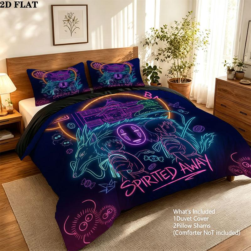 Away Pattern Bedding Quilt Set Quilt Cover Pillowcase Home Birthday Gift(1 * duvet cover + 2 * pillowcase, without core)
