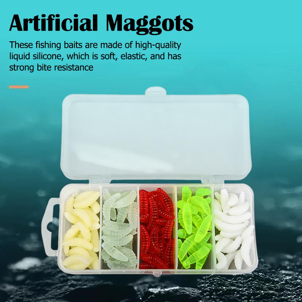 2cm/0.79" 100pcs Mealworm Soft Bait Mini Soft Maggot Baits Mixed Fishing Lures Silicone Bionic Bread Worm Lure