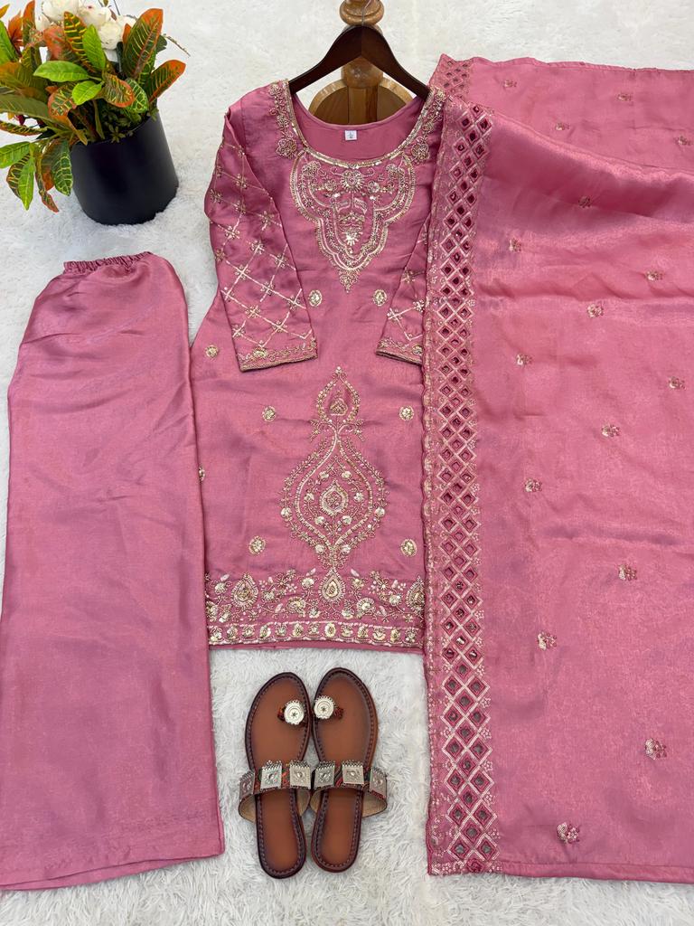 Damen Bollywood Salwar Kameez Palazzo Dupatta Set Indischer Designer Ethnisch Ausgefallen Seiden Salwar Anzug