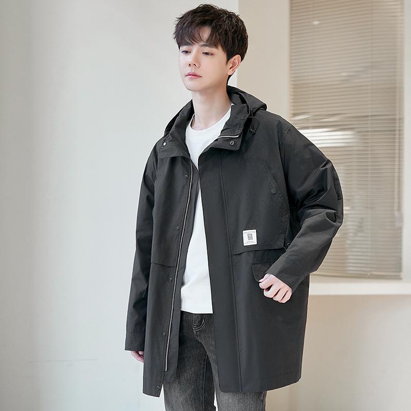 Men's Trench Coat Medium and Long New Spring and Autumn Trend High-end Sense Hooded Loose Casual Jacket