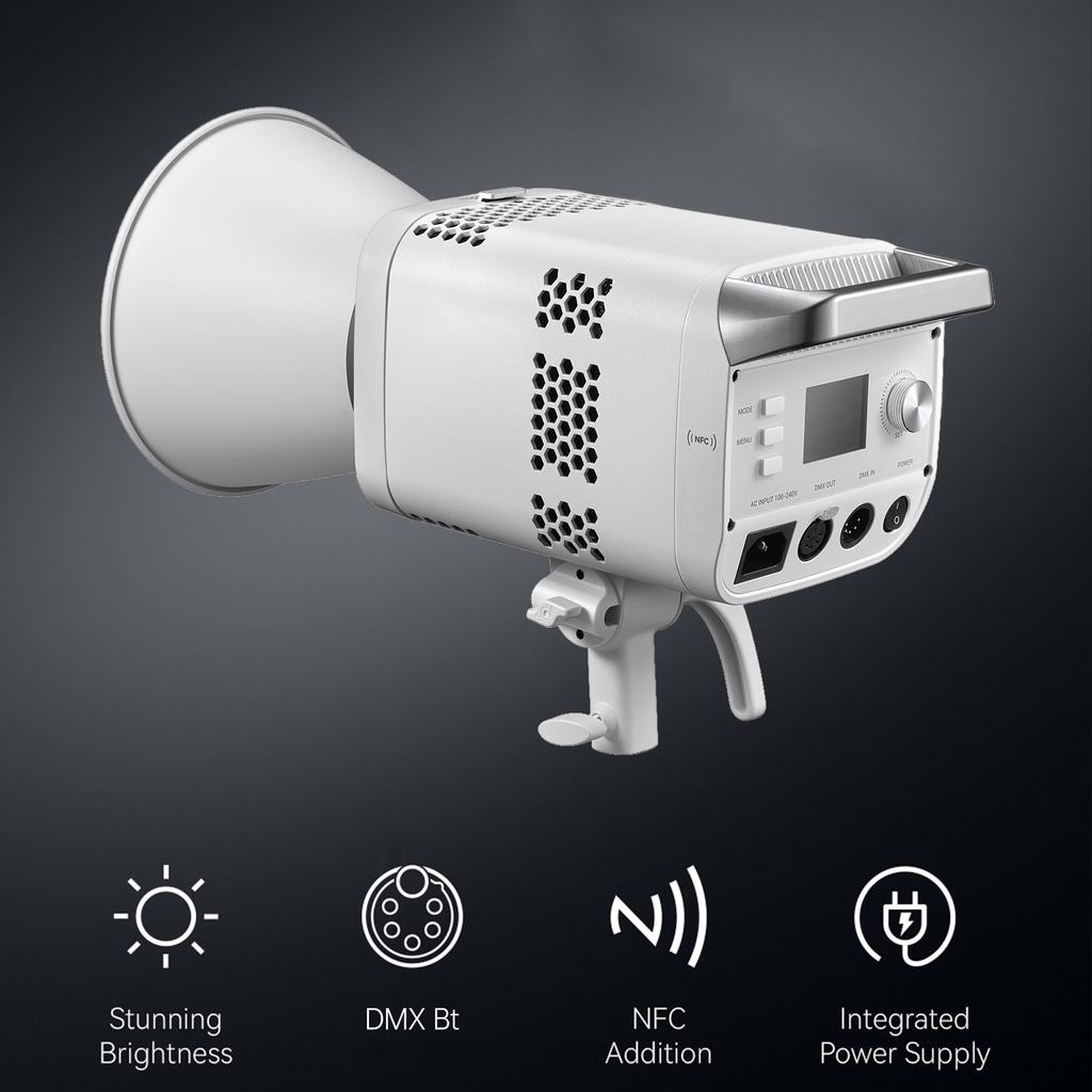 LE200D COB LED Photography Light 220W, DMX Bluetooth Control, 5600K Color Temperature, NFC Paring, Cooling Fan for