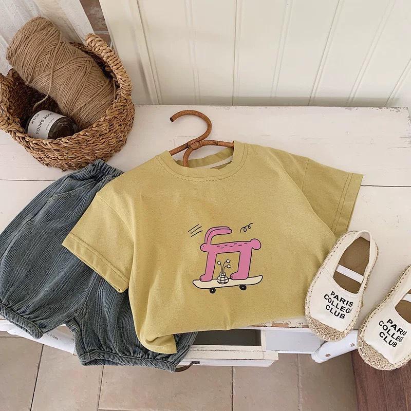 Korean Chic Baby Cotton Breathable Cartoon T-Shirt - Unisex Summer 2025 Short Sleeve