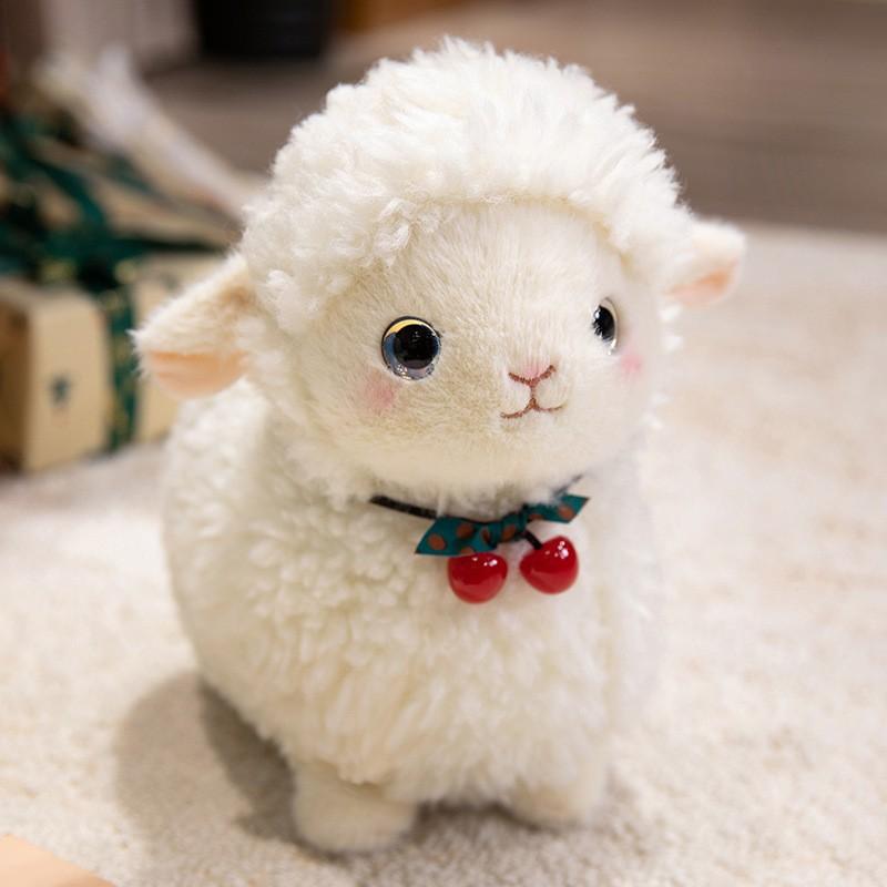 Doll Tribe Cherry Lamb Plush Toy, Cute Alpaca Pillow, Stuffed Animal Doll Gift for Kids, 25cm/35cm, Yellow White Gray