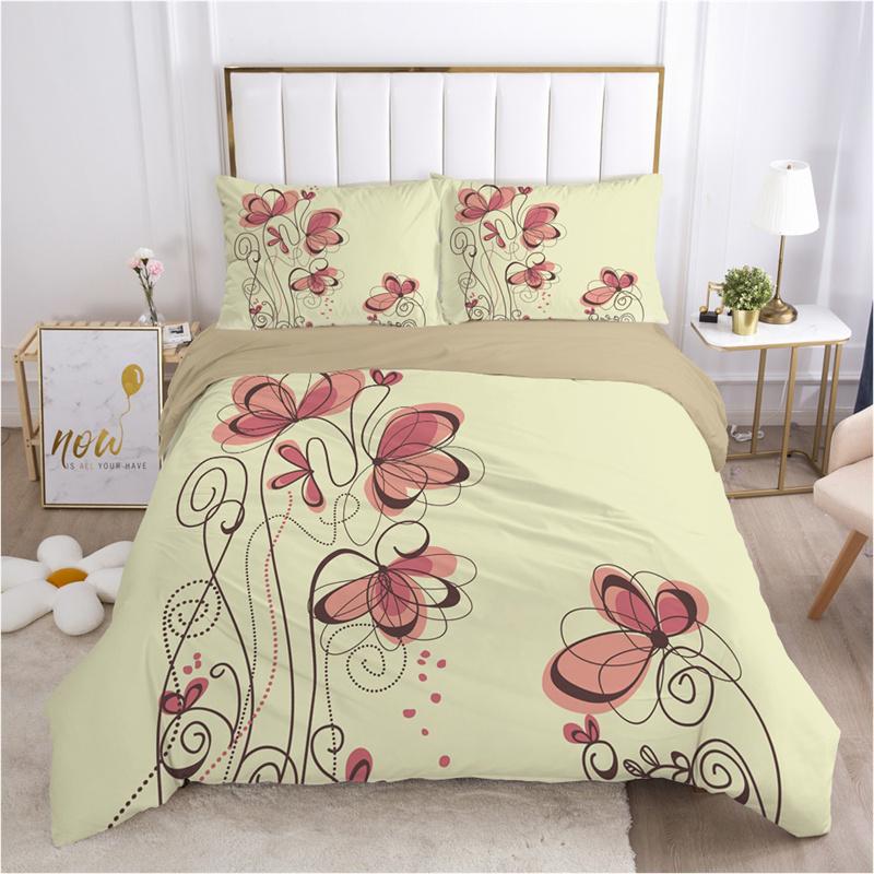 Floral Leaves Bedding Set Microfiber Butterfly Duvet Cover Lotus Flowers Comforter Cover Full King For Kids Adults Bedroom Decor