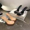 Sandali estivi da donna con tacco da 9 cm, pantofole in gelatina, sexy, aperte, punta quadrata, tacchi alti, pantofole trasparenti da donna, sandali trasparenti con tacco