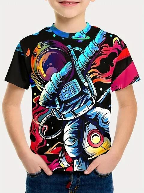 2024 Summer Boys T Shirts Cartoon Universe Astronaut Planets Children's Clothing Fashion T Shirts Baby Boys Tops Tees Clothes