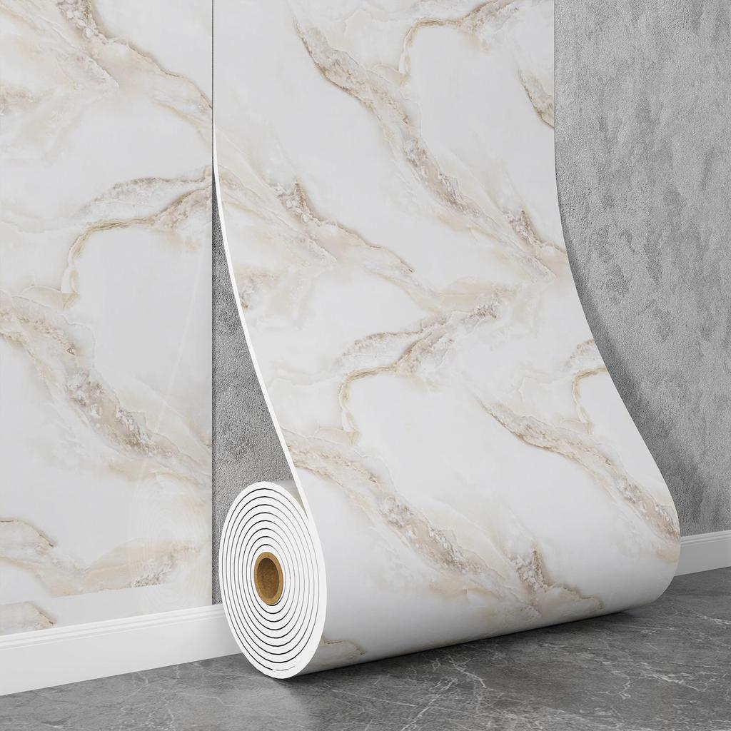 Self-Adhesive Waterproof Imitation Marble Tile Wall Sticker for Bathroom, Living Room, Kitchen, and TV Background.