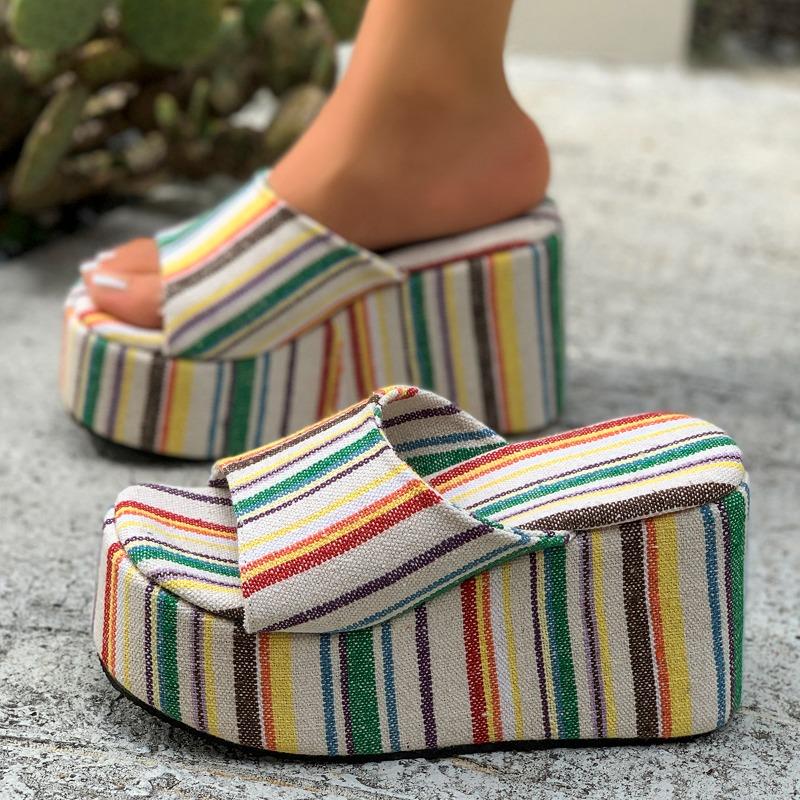 

Fashion Women Wedges Platform Slippers Fashion New Open Toe Sandals Designer 2025 Summer Shoes Trend Brand Woman Flip Flops Party Pumps 35 зелёный