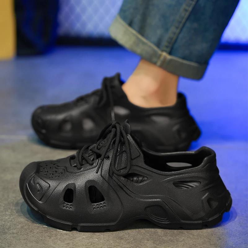 

Сандалии для женщин и мужчин из ЭВА, мягкие полые тапочки для сада, дизайнерские тапочки с дырками, кроссовки для пляжа и воды, обувь для бега по пеноматериалу, мужские 44-45 чёрный