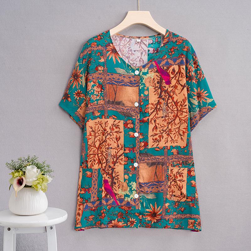 Summer Top Women Cardigan Thin Short Sleeve Plus Size Women's Blouse Summer Loose Vintage Clothes