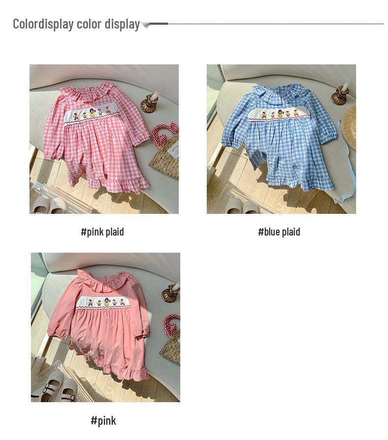 Princess Cartoon Embroidered Plaid Dress with Lotus Leaf Collar for Girls - Autumn 2026 Collection