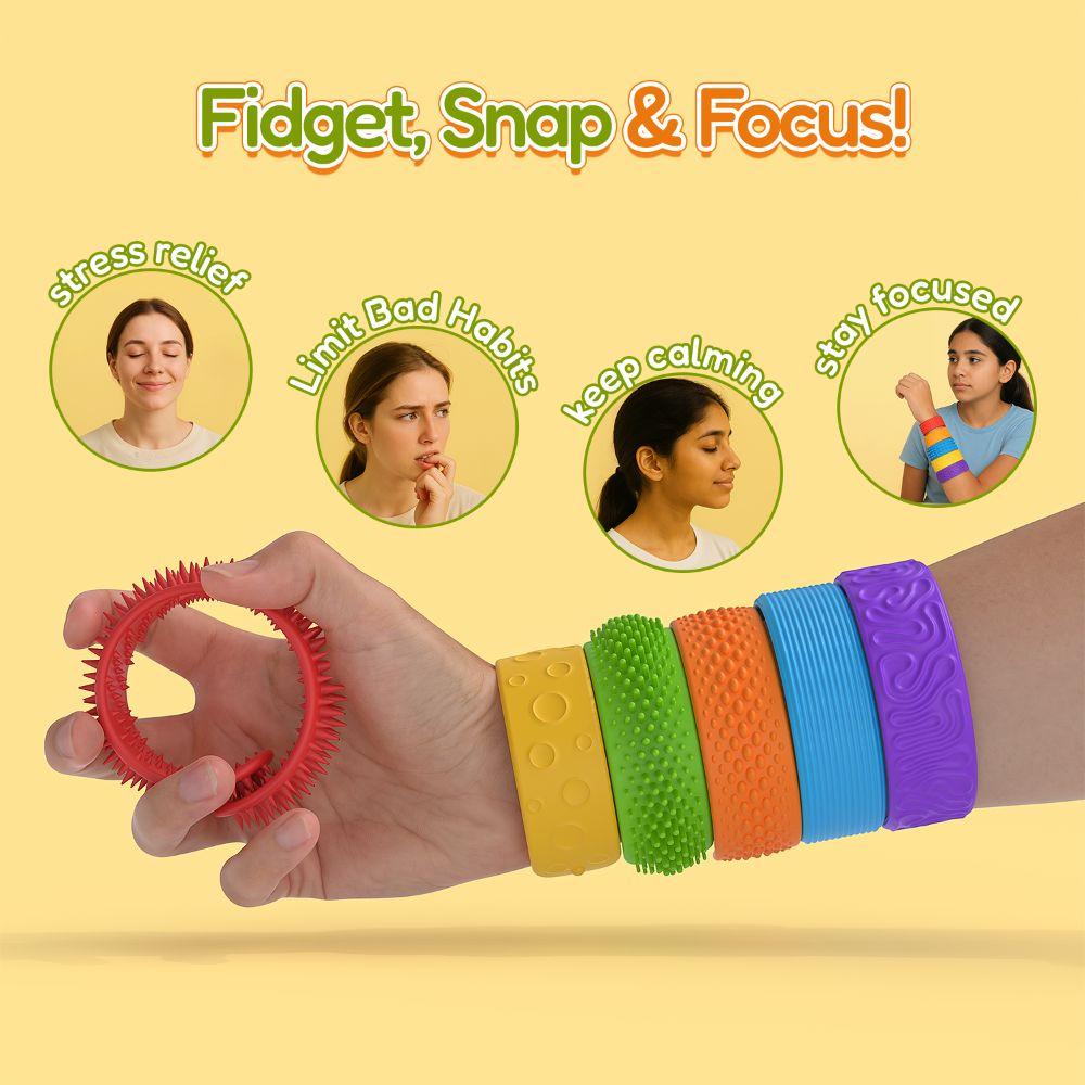 6Pcs Children Gits Sensory Bracelet Textured Silicone Slap Bracelets Sensory Toys Office Desk