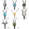 Men's Western Adjustable Bolo Tie with Stone Pendant Braided Leather Rope Necktie Shirt Collar Chain Jewelry Necklace