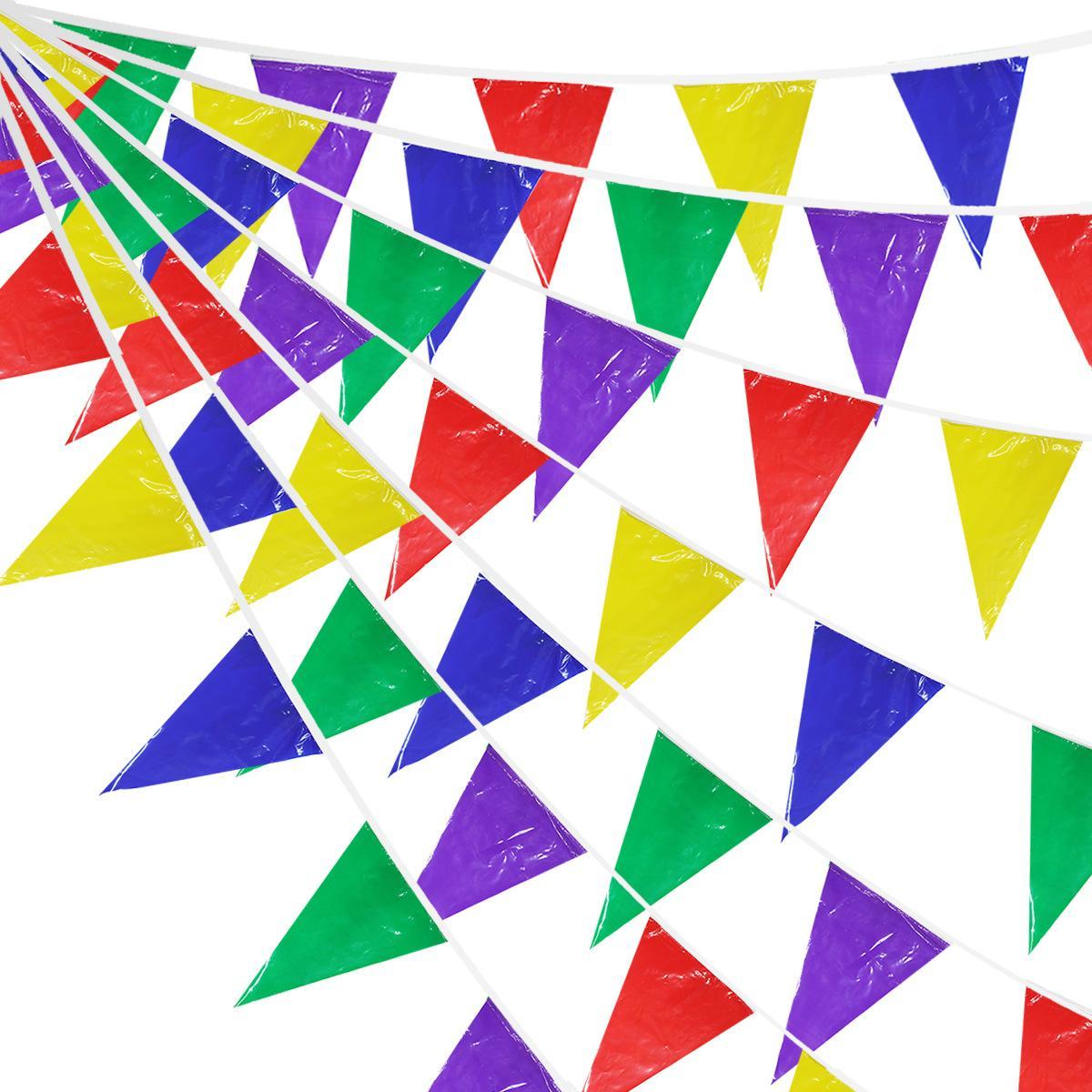 

Colorful Triangle Flags PE Warning Flag String Fabric Bunting Festive Anniversary Birthday Party Construction Site Supplies 10M(20pcs flag)