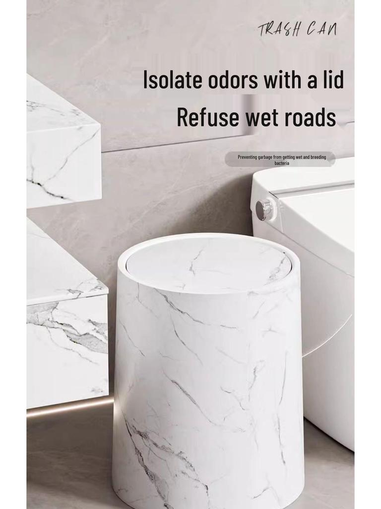 High-Capacity Marble Pattern Flip-Top Trash Can for Kitchen, Living Room, or Bathroom - 2024 Edition