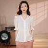 Shopping Mall Spring and Summer New Fashionable Versatile French Fungus Edge V-neck Bubble Sleeve Short-sleeved Shirt 111169