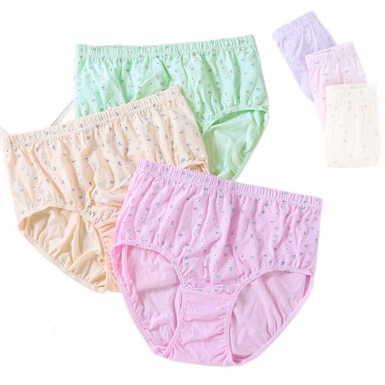 100% Cotton High-Waisted Plus Size Breathable Patterned Women's Panties - Comfortable Triangle for Middle-Aged and Elderly Moms