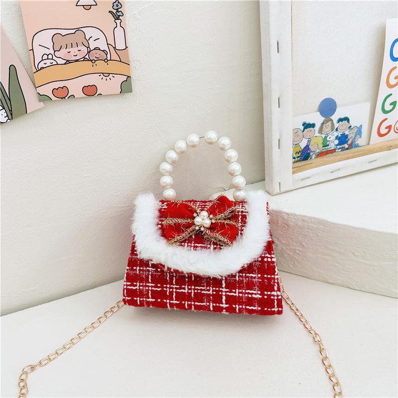 Adorable Red Pearl Handheld Princess Purse For Little Girls With Charming Cartoon Design