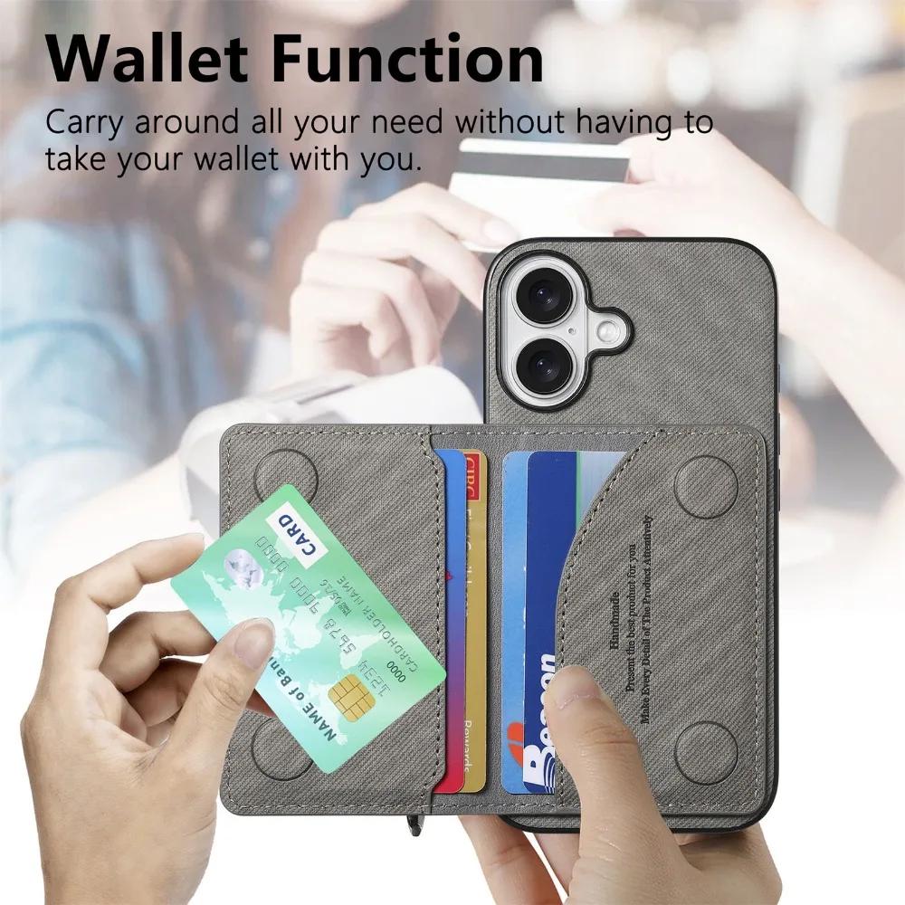 Zipper Wallet Card Holder RFID-blocking Magnetic Phone Case for iPhone 16 E 16 Pro Max 15 14 Plus 13 12 11 Bracket Stand Cover