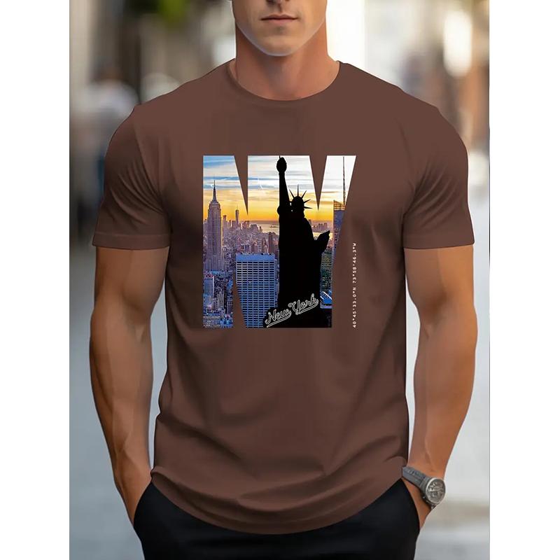 New Summer Men s Fashion T-shirt Personality City Printed Men s T-shirt Top XS коричневый