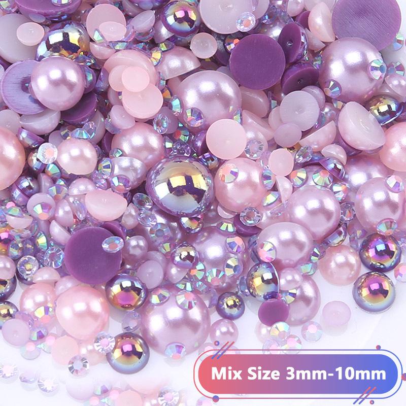 Hot Sale Color Mixed Semicircular Pearl Resin Diamond Mixed 3-10Mm Highlight Abs Pearl Diy Jewelry