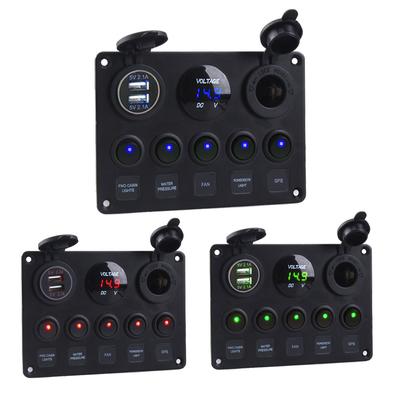 Car Marine RV Boat Modification Voltmeter 12V Power Socket  Switch Panel 120W Car LED Toggle Rocker Switch Panel With Dual USB