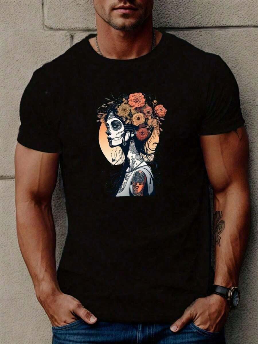 

Unisex s Round Neck Short Sleeve-Shirt Woman With Flowers Print Top Spring Summer Holiday PeUUUUent M