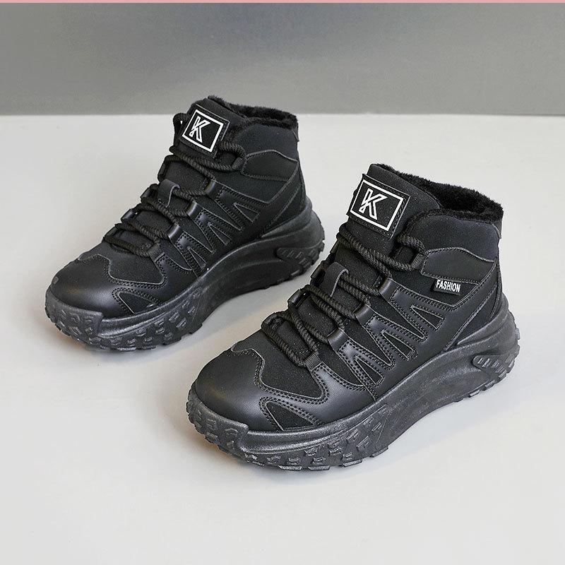 

KT2809 new autumn and winter warm high-top women s student women s shoes velvet thick-soled solid-color heightening cotton shoes 40 чорний