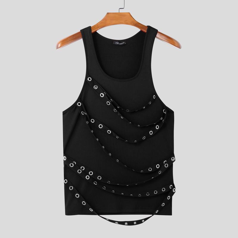 INCERUN Men Summer Sleeveless Strap Patchwork Casual Skinny Tank Tops