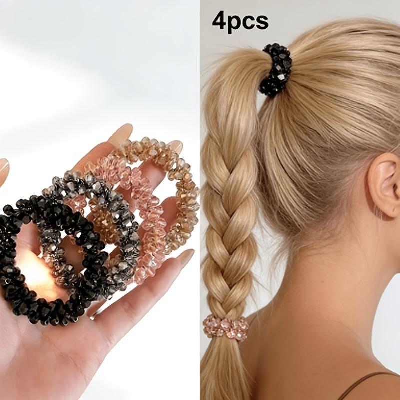 4PCS Korean Style Beaded Telephone Cord Hair Ties High Elastic Seamless Spiral Scrunchies No Crease Ponytail Holder Hair Ropes