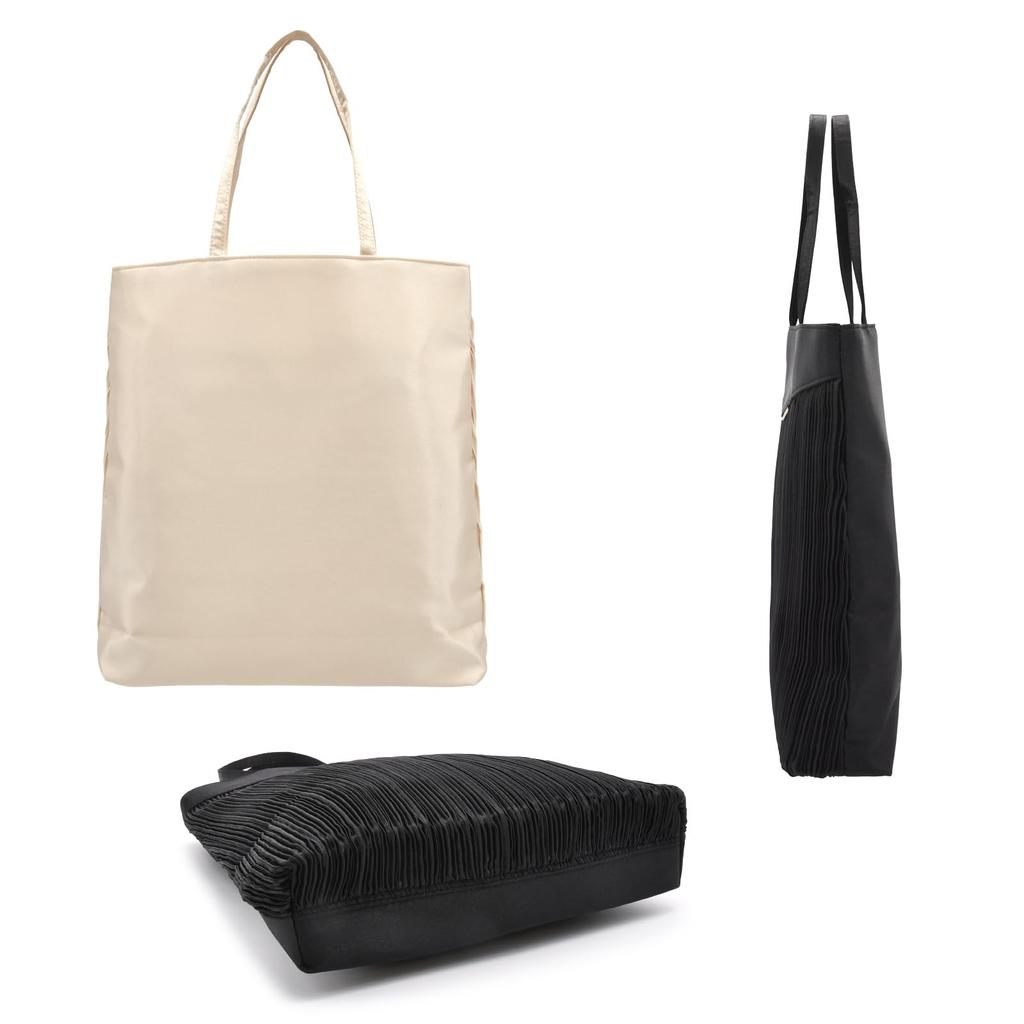 Plex Satin Pleated Formal Tote Bag, A4 Size, Black, for Weddings, School Events, and Parties