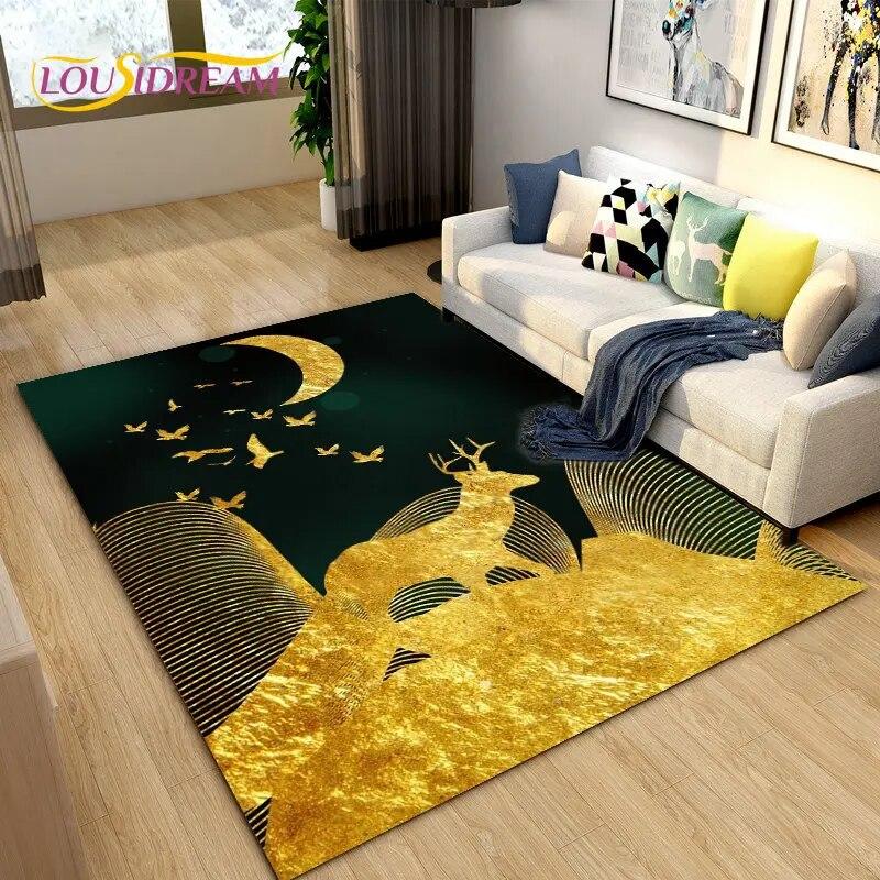 3D Cartoon Nordic Elk Reindeer Area Rug,Carpet Rug for Living Room Bedroom Sofa Doormat Decoration,Child Play Non-slip Floor Mat