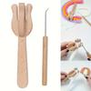 2pcs Knitting Fork and Needle Kit Wooden Hand Weaving Ancient Cording Tool Wooden Lucet Fork Weaving Needle