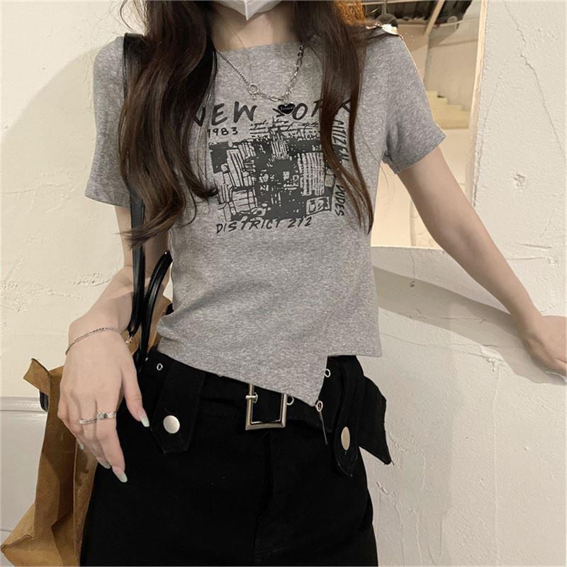 

Spicy Girl Irregular Chic Short-Sleeve T-shirt - Summer 2024 Trendy Women s Top XXL сірий колір